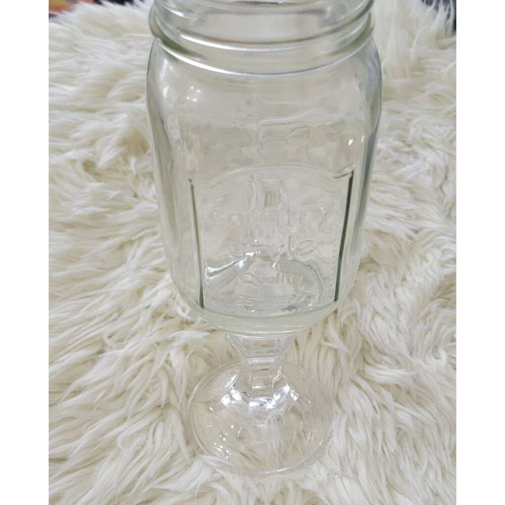 Country Style Qaulity Mason Jar Goblets Wine Glass Clear Pedistal